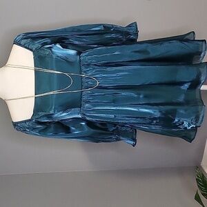 Thirty Thirty Teal Babydoll Full Sleeve Lined Mini Dress - Size XL